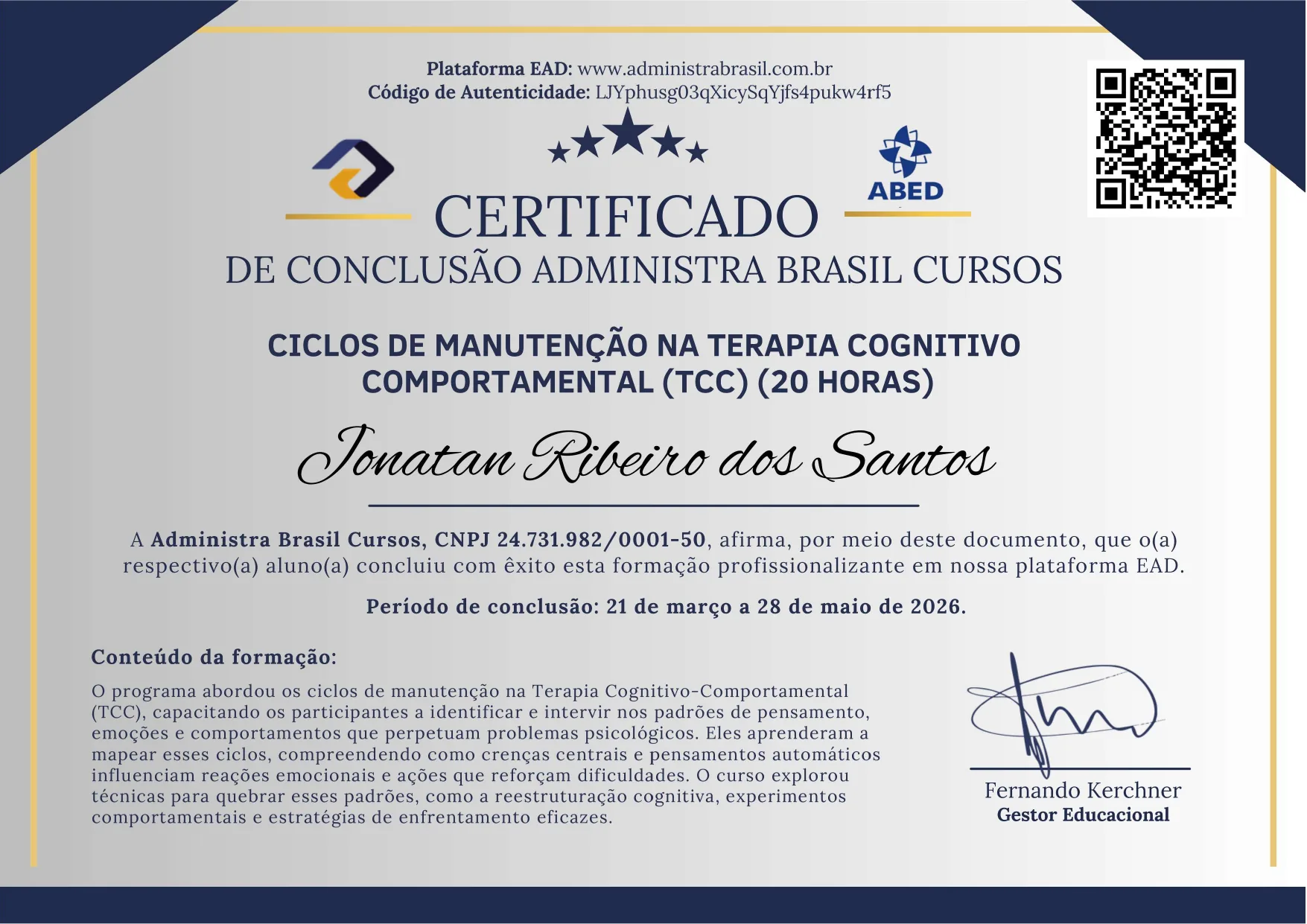 Ciclos de Manutenção na TCC (20h)