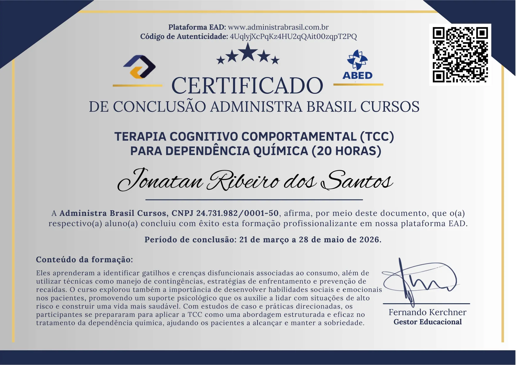 TCC para Dependência Química (20h)