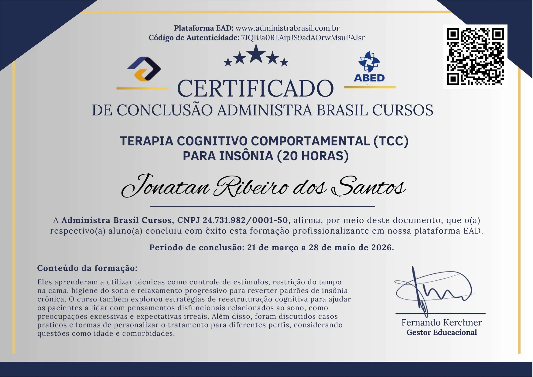 TCC para Insônia (20h)