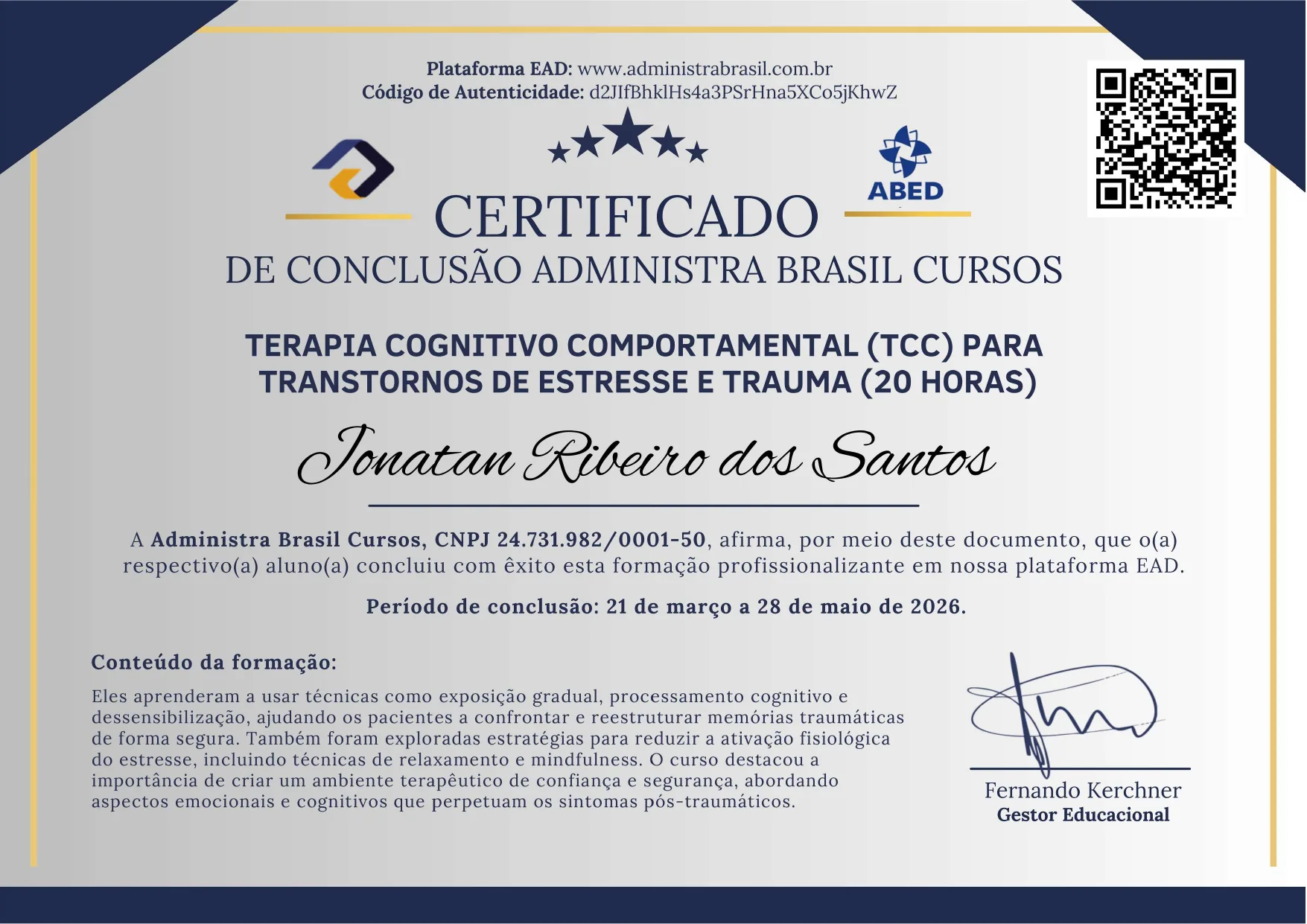 TCC para Estresse e Trauma (20h)